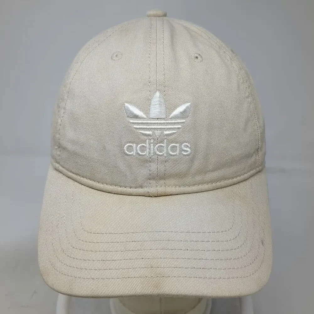 Adidas Baseball Cap Beige One Size Trefoil Embroidered Logo Slideback Hat